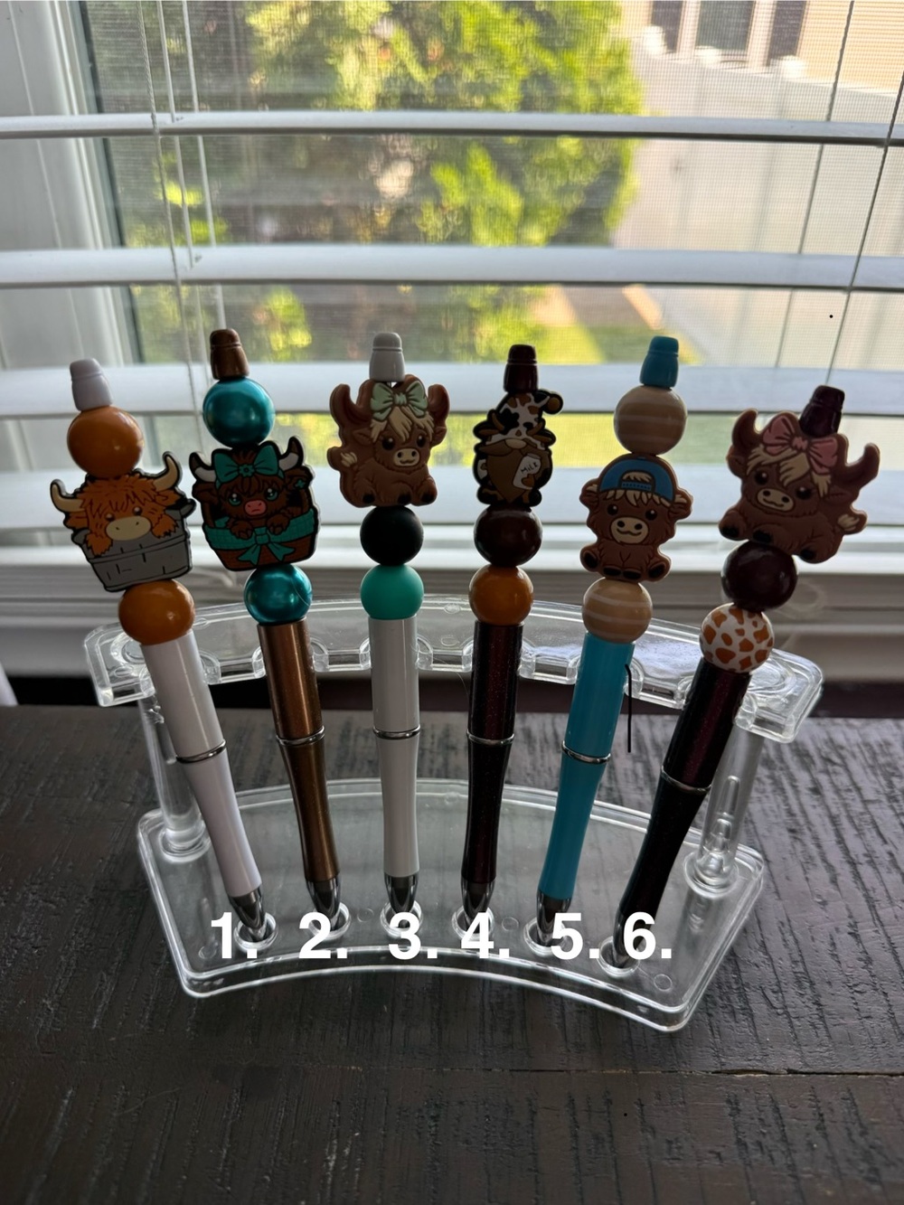 Highland Cow beaded pens- Cute Animal Bead Top Kids Pen - Brown & Blue Options